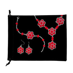 Libela Set de Joyeria Para Mujer, Collar, Pulsera y Aretes en Chaquiras Rojas Hecho a Mano, Conjunto en Acero Inoxidable