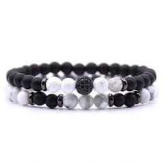 Libela Pulseras de Pareja con Howlita y Agata Negra 2 Piezas, Pulsera Negra y Blanca