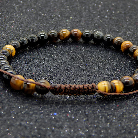 Libela Pulsera Ojo de Tigre y Obsidiana Piedras Naturales en Hilo Ajustable, Brazalete Para Hombre y Mujer