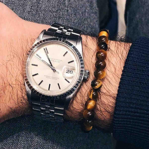 Pulsera Ojo de Tigre Natural para Hombre y Mujer - Joyería Artesanal, Piedras de 6 mm Ajustable