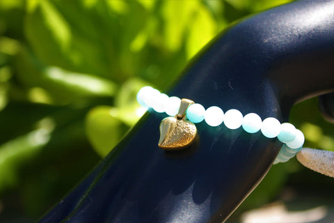 Pulsera de Amazonita Piedras Naturales con Dije de Corazon Acero Inoxidable Libela