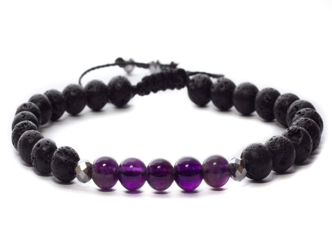 Pulsera de Cuarzo Amatista y Piedras Volcanicas con Hilo Ajustable, Pulsera para Mujer