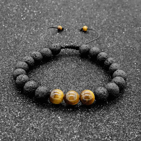 Libela Pulsera de Piedras Volcánicas con Ojo de Tigre Piedras Naturales, Brazalete para Hombre y Mujer en Hilo Encerado y Cierre con Nudo Corredizo Ajustable