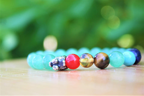 Pulsera de los 7 Chakras con Piedras Semipreciosas Aventurina Dije Tortuga