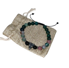 Libela Pulsera Lobo de Piedras Obsidianas y Agata India De 8 Milimetros Pulsera Para Hombre