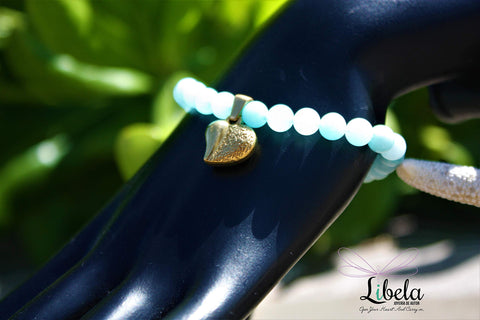 Pulsera de Amazonita Piedras Naturales con Dije de Corazon Acero Inoxidable Libela