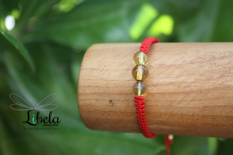 Pulsera Libela de Protección Roja con Ámbar Mediano