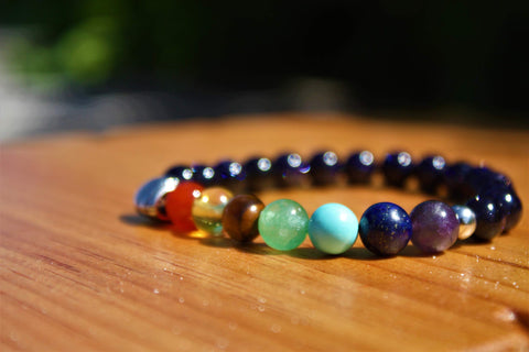 Pulsera de los 7 Chakras con Piedras Semipreciosas Venturina Azul Dije Concha del Mar