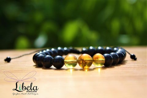 Pulsera de Ambar y Obsidiana Piedras Naturales