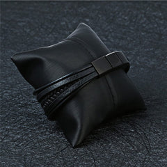 Pulsera Para Caballero con Extension, Cuero Negro Broche de Acero Inoxidable Titanium Longitud 22 centimetros
