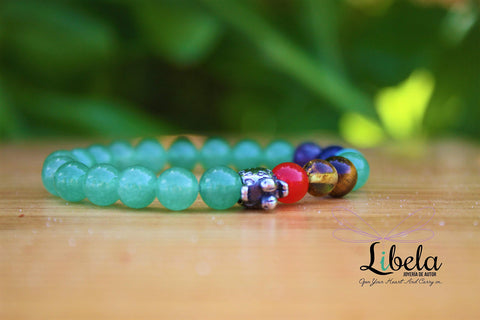 Pulsera de los 7 Chakras con Piedras Semipreciosas Aventurina Dije Tortuga