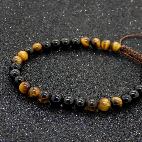 Libela Pulsera Ojo de Tigre y Obsidiana Piedras Naturales en Hilo Ajustable, Brazalete Para Hombre y Mujer