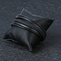 Pulsera Para Caballero con Extension, Cuero Negro Broche de Acero Inoxidable Titanium Longitud 22 centimetros