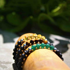 Libela Pulsera Ajustable de Piedras Volcánicas y Ágata Verde – Joyería Artesanal en Hilo Encerado para Hombre y Mujer