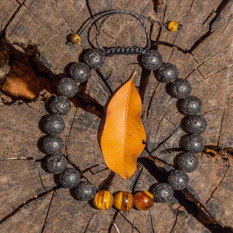 Libela Pulsera de Piedras Volcánicas con Ojo de Tigre Piedras Naturales, Brazalete para Hombre y Mujer en Hilo Encerado y Cierre con Nudo Corredizo Ajustable