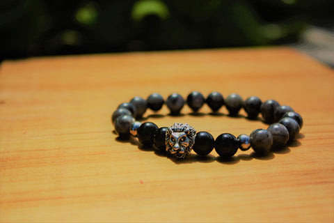 Pulsera Obsidiana y Labradorita Dije Leon Piedras Naturales Libela