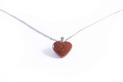 Collar De Aventurina Dorada Corazon, Piedras Naturales y Cadena de Acero Inoxidable