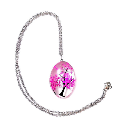 Collar Con Flores Naturales Encapsuladas Flores de Arbol En Cristal