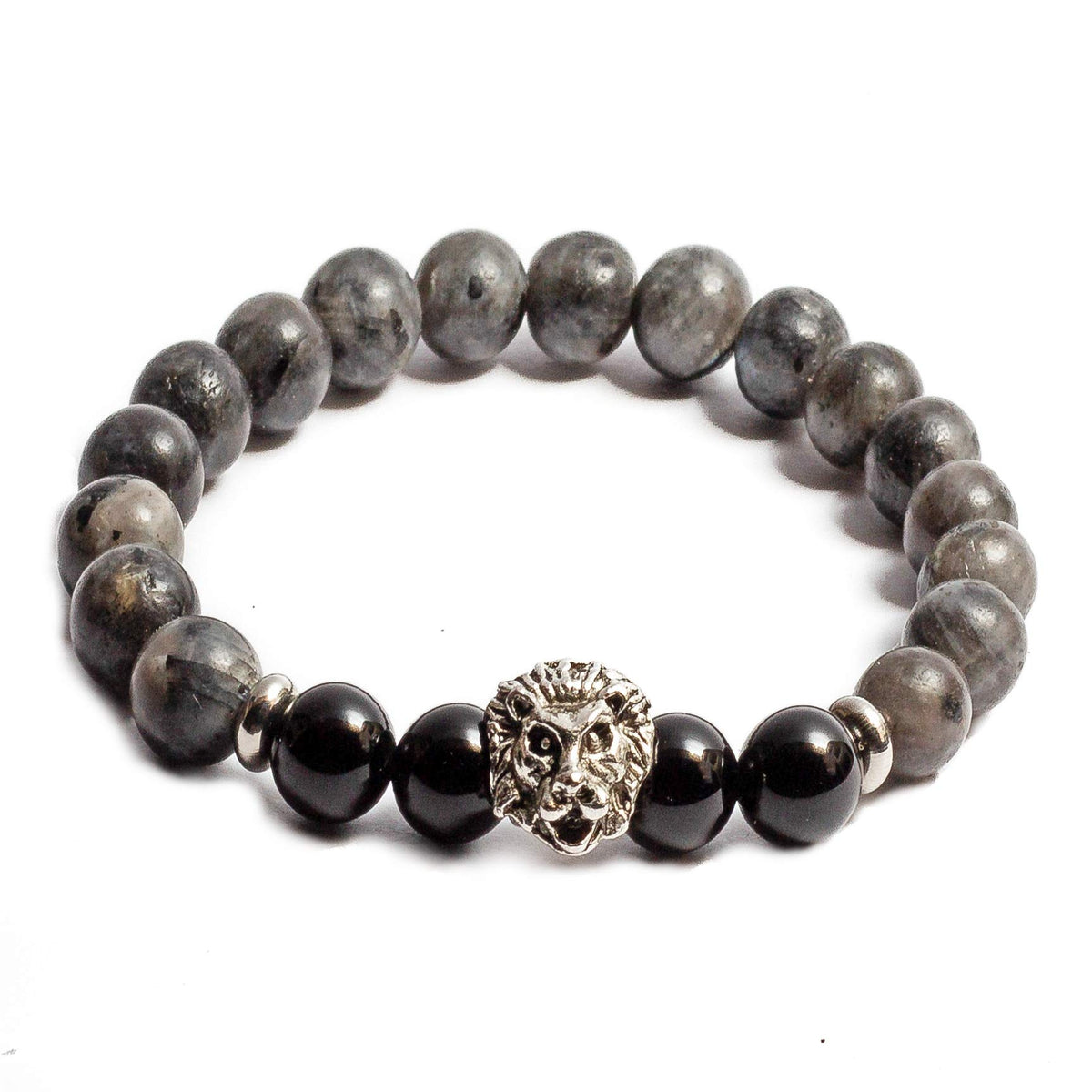 Pulsera Obsidiana y Labradorita Dije Leon Piedras Naturales Libela