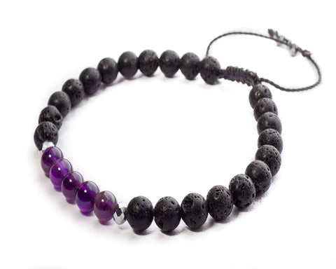 Pulsera de Cuarzo Amatista y Piedras Volcanicas con Hilo Ajustable, Pulsera para Mujer